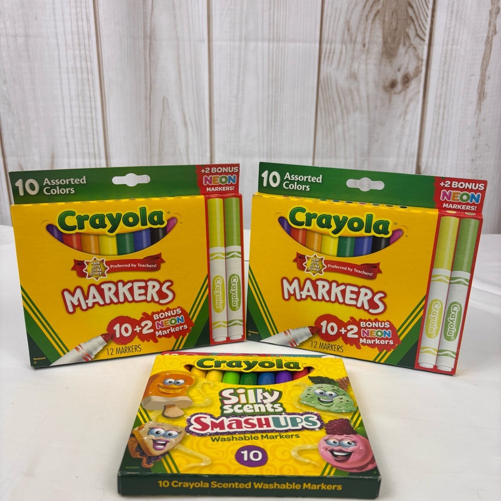 Crayola 10-Pk Silly Scents Smashups Markers 2-12 Pk Markers Neon Bonus Kids New